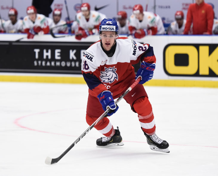 OSTRAVA, CZECH REPUBLIC - DECEMBER 26: The Czech Republic skates during preliminary round action against Russia at the 2020 IIHF World Junior Championship at Ostravar Arena on December 26, 2019 in Ostrava, Czech Republic. (Photo by Andrea Cardin/HHOF-IIHF Images)